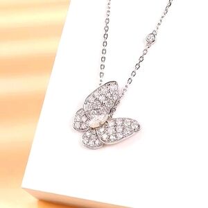 Delicate Silver Choker Necklace with Butterfly Pendant; unbranded nwot